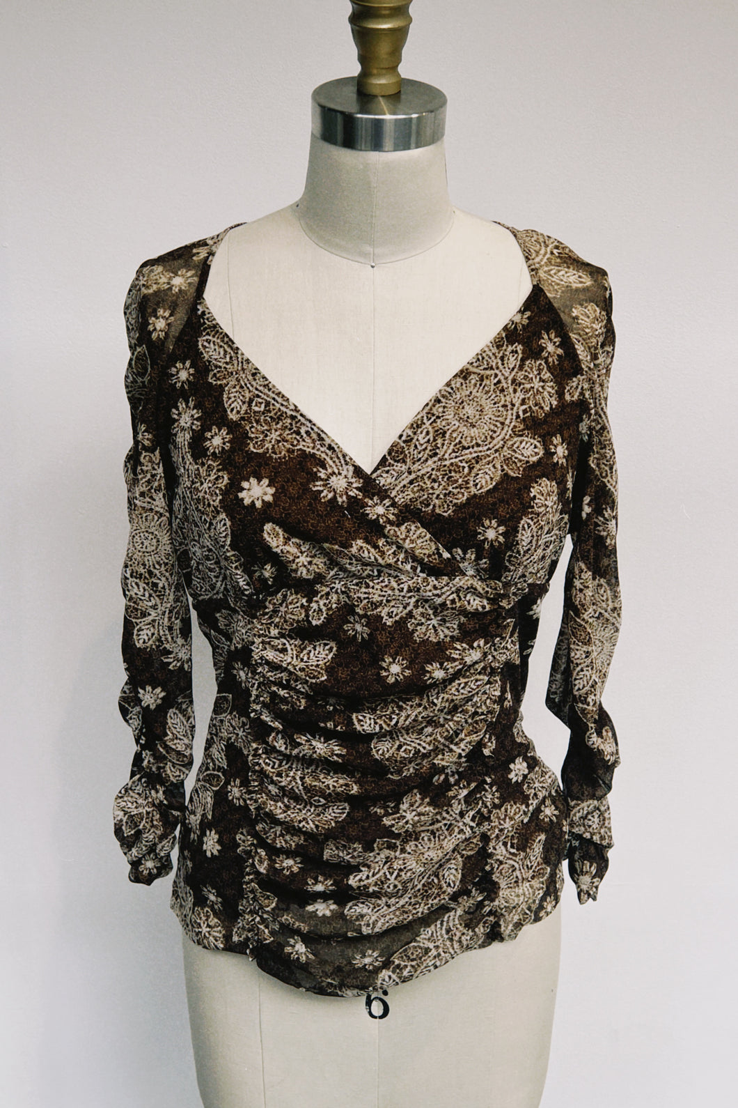 Brown Paisley Mesh Top