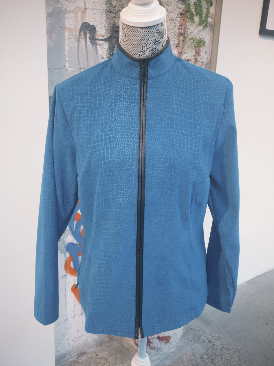 Blue Croc Zip-ip w/ Faux Leather Trim