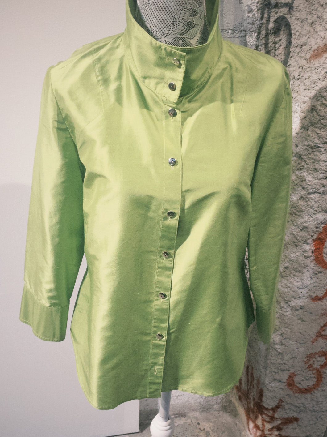 Eccoci Lime Green Silk Button Up