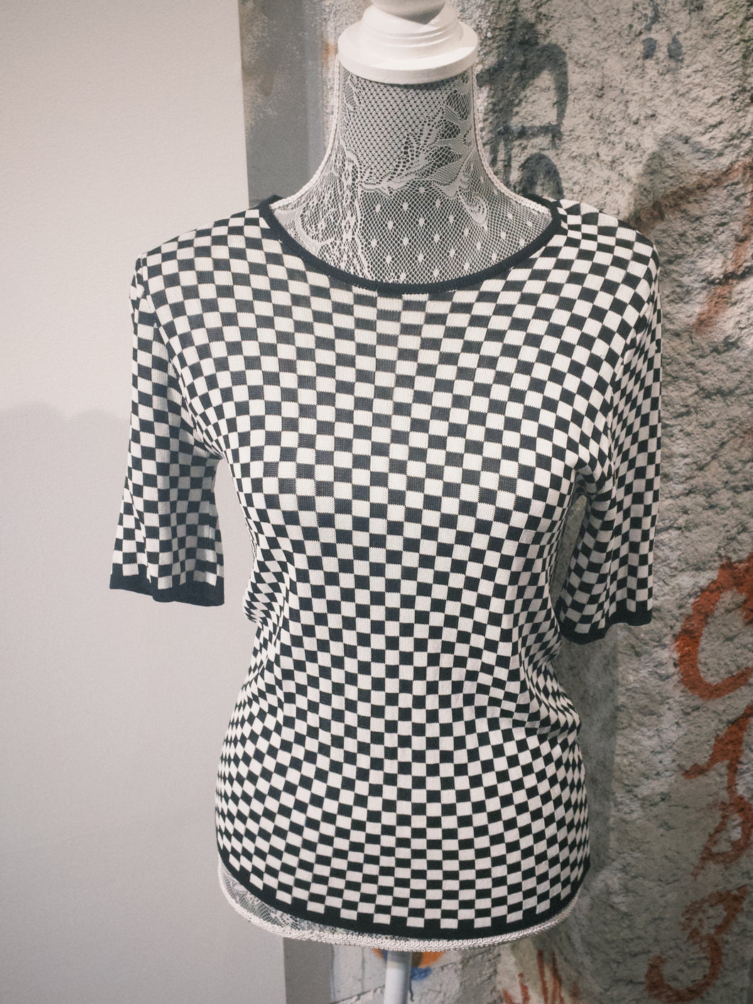 Checkered Knit T-shirt